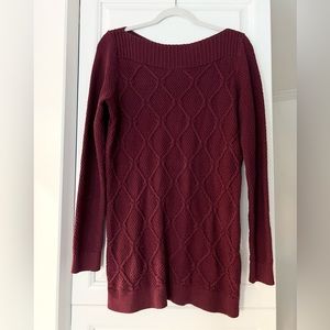 LOFT Medium boat neck cable knit sweater in deep red / burgundy